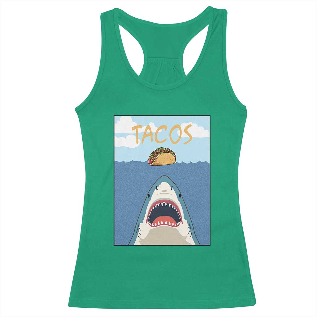 Funny Tacos Lover Racerback Tank Top Shark Attack Humor Gift - Wonder Print Shop