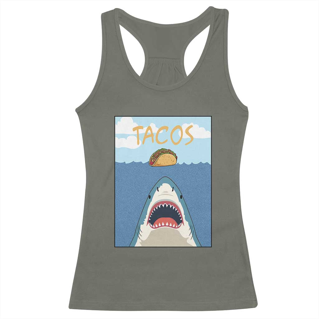 Funny Tacos Lover Racerback Tank Top Shark Attack Humor Gift - Wonder Print Shop