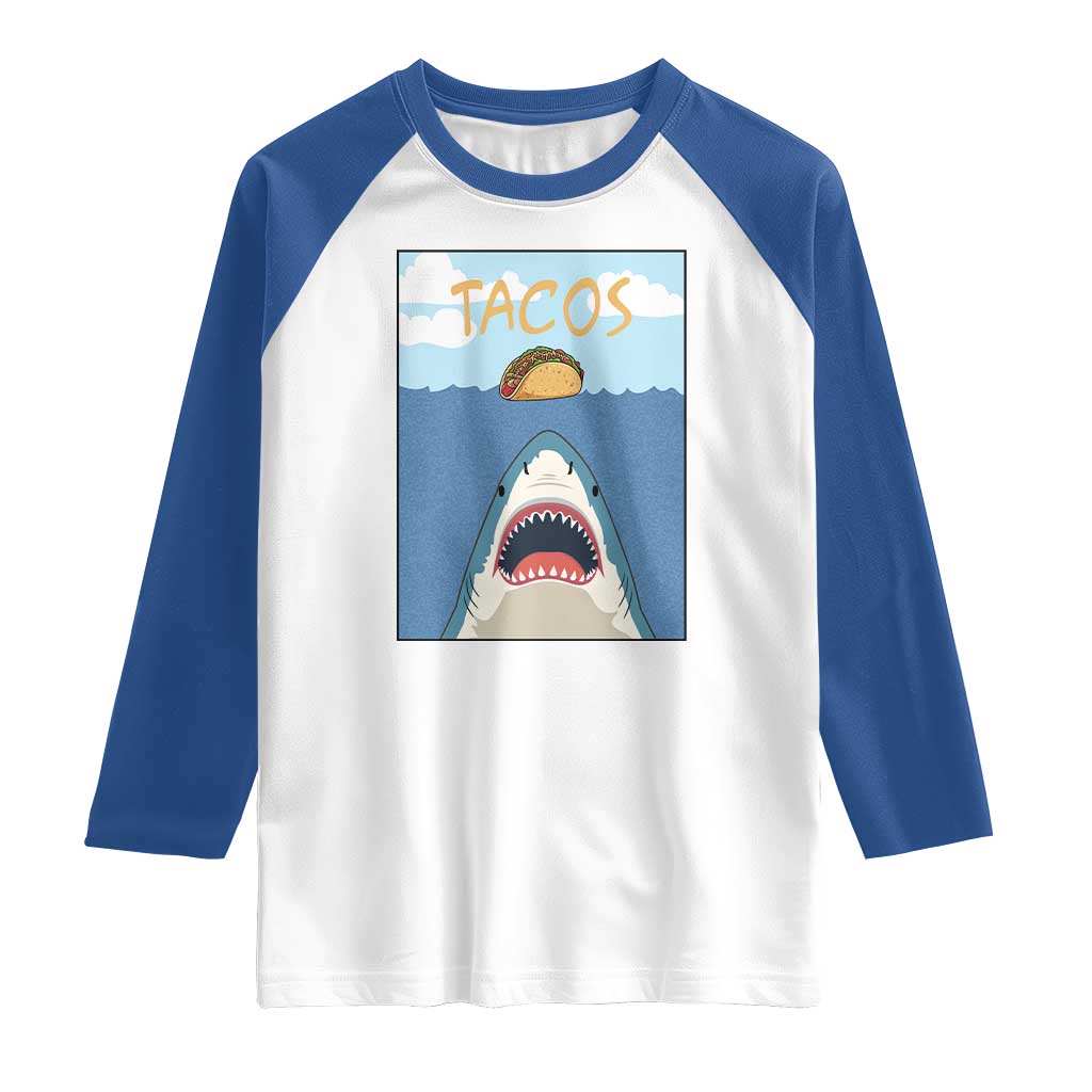 Funny Tacos Lover Raglan Shirt Shark Attack Humor Gift - Wonder Print Shop