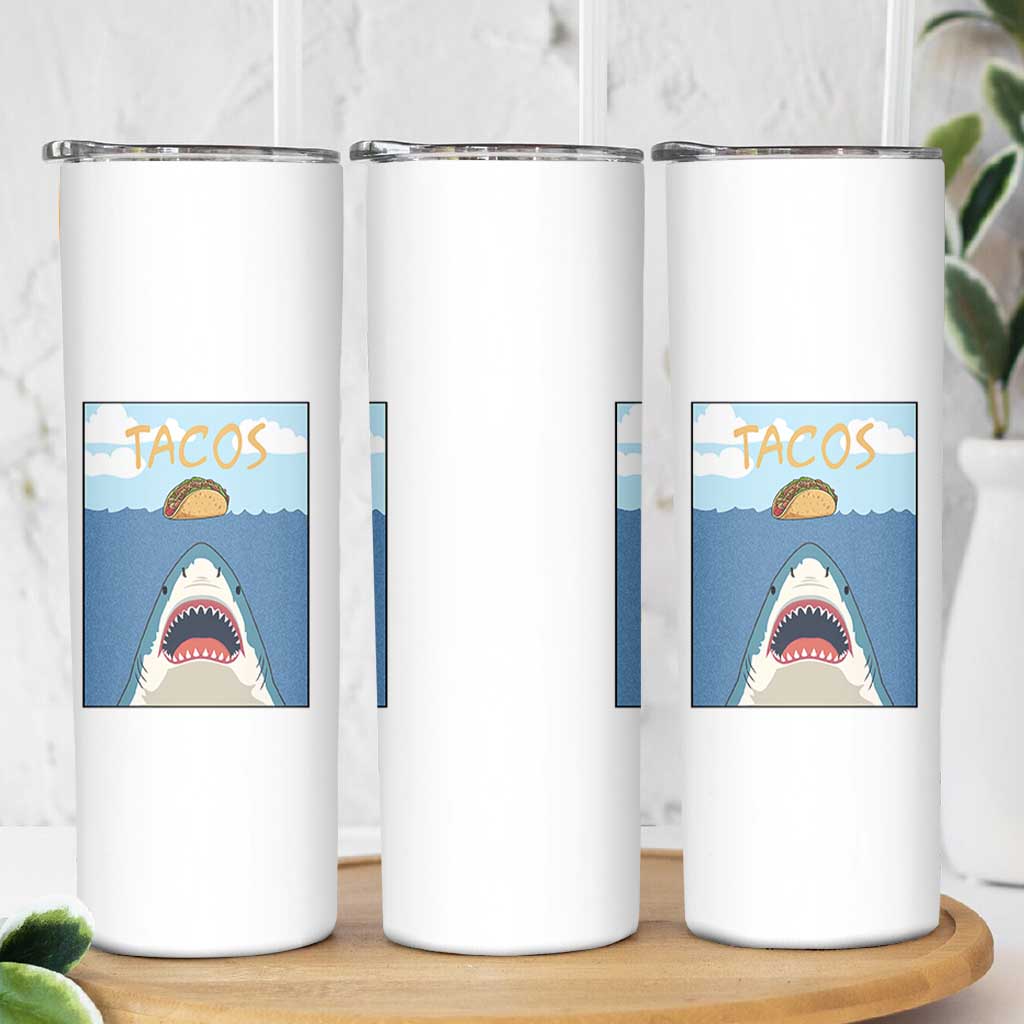 Funny Tacos Lover Skinny Tumbler Shark Attack Humor Gift