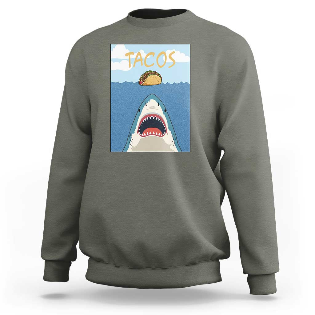 Funny Tacos Lover Sweatshirt Shark Attack Humor Gift - Wonder Print Shop