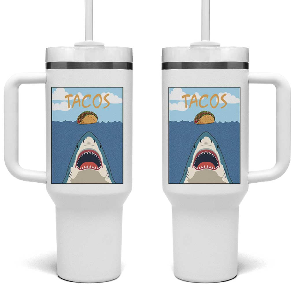 Funny Tacos Lover Tumbler With Handle Shark Attack Humor Gift