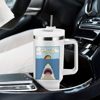 Funny Tacos Lover Tumbler With Handle Shark Attack Humor Gift