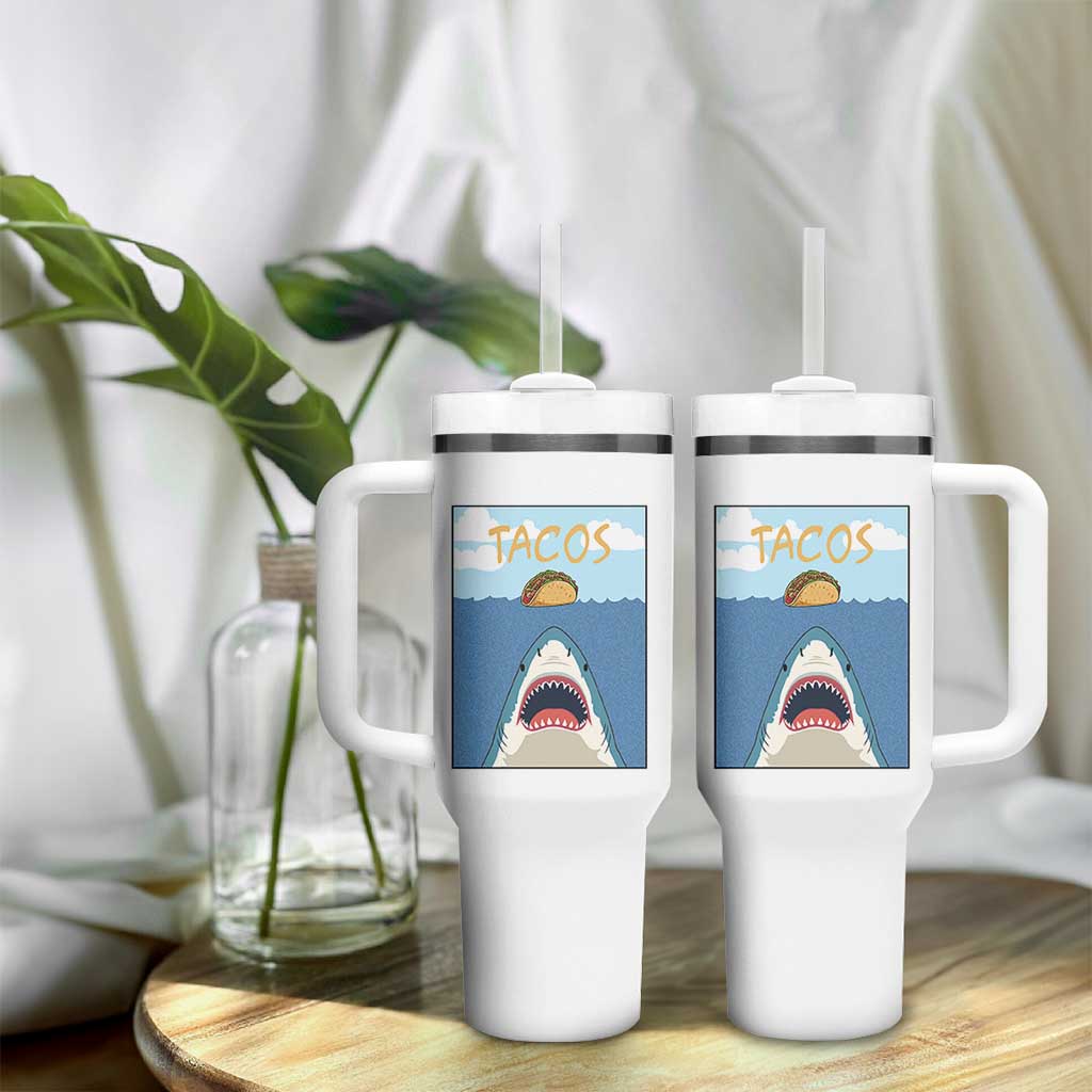 Funny Tacos Lover Tumbler With Handle Shark Attack Humor Gift