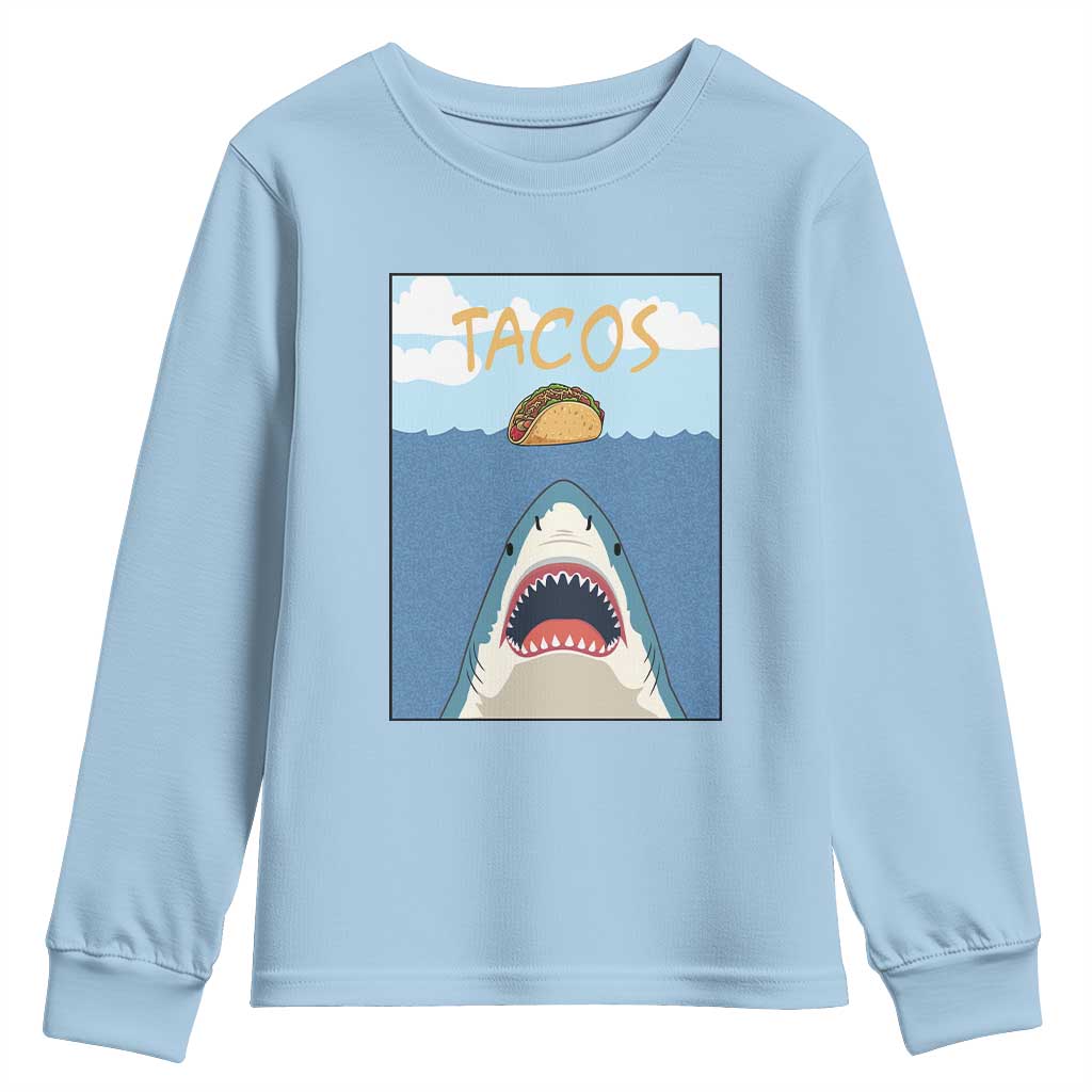 Funny Tacos Lover Youth Sweatshirt Shark Attack Humor Gift - Wonder Print Shop