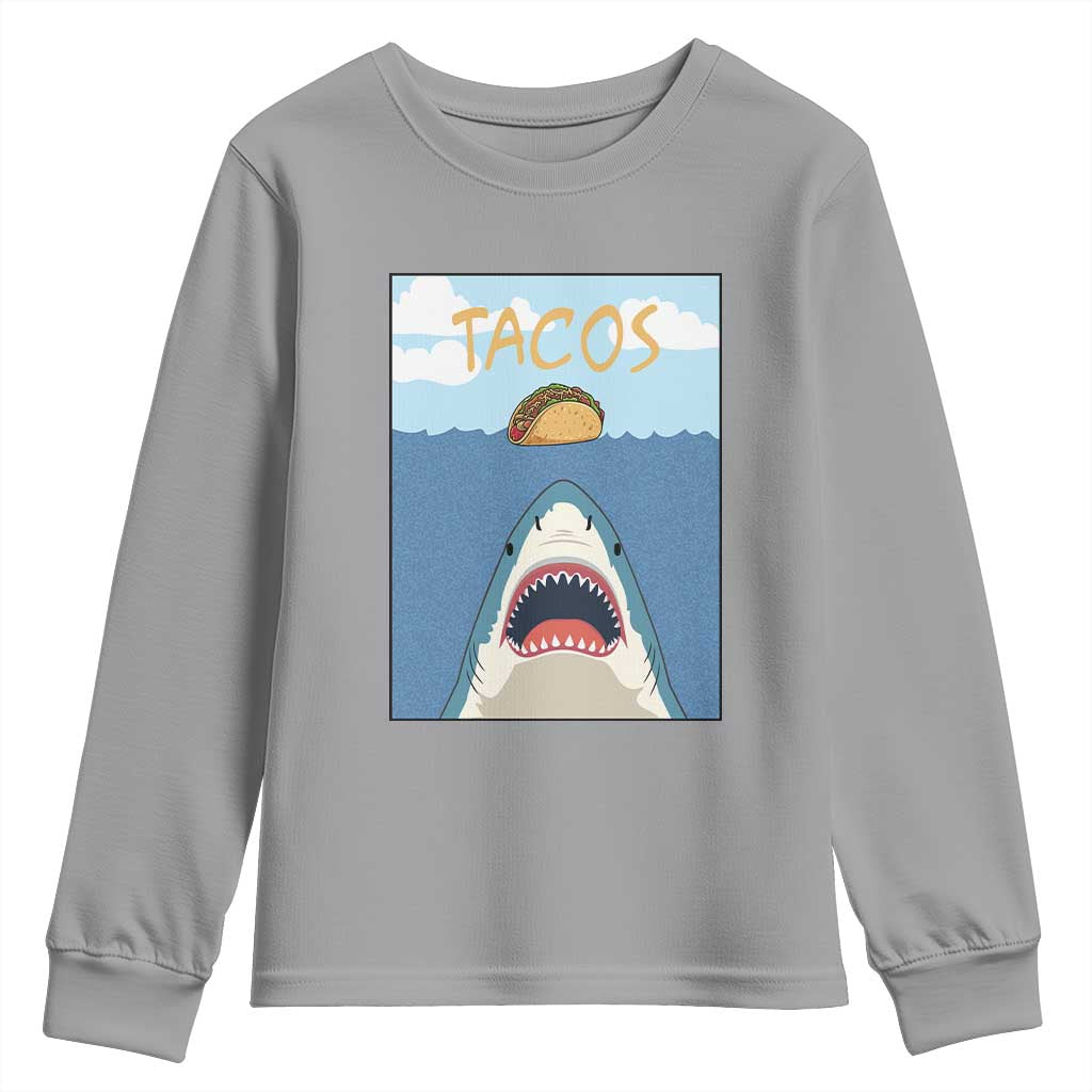 Funny Tacos Lover Youth Sweatshirt Shark Attack Humor Gift - Wonder Print Shop