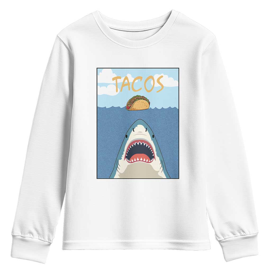 Funny Tacos Lover Youth Sweatshirt Shark Attack Humor Gift - Wonder Print Shop