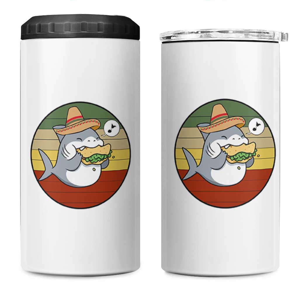 Mexican Food Lover Gift 4 in 1 Can Cooler Tumbler Funny Shark Eating Tacos