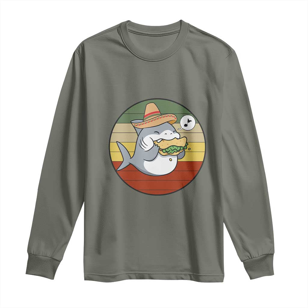 Mexican Food Lover Gift Long Sleeve Shirt Funny Shark Eating Tacos - Wonder Print Shop