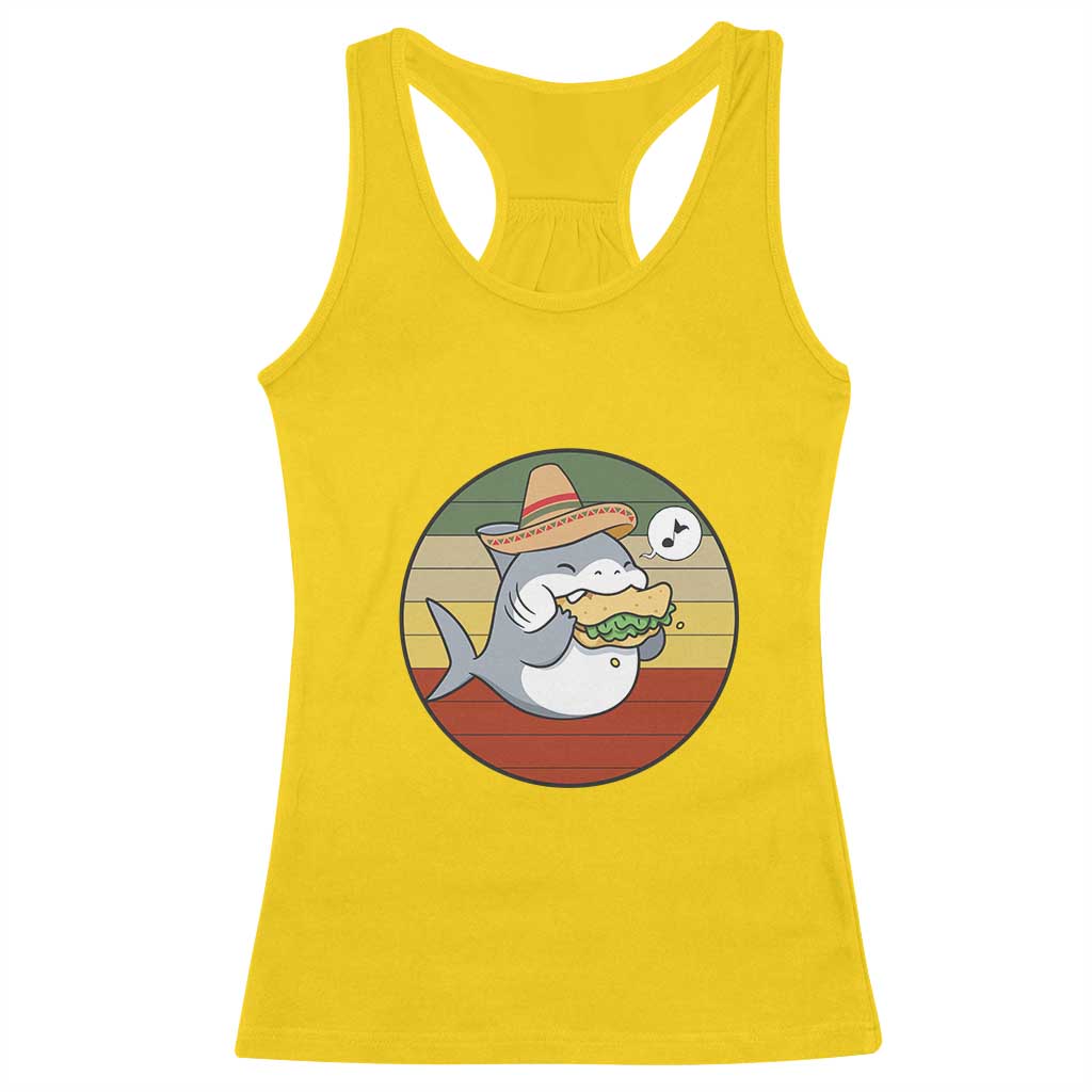 Mexican Food Lover Gift Racerback Tank Top Funny Shark Eating Tacos - Wonder Print Shop