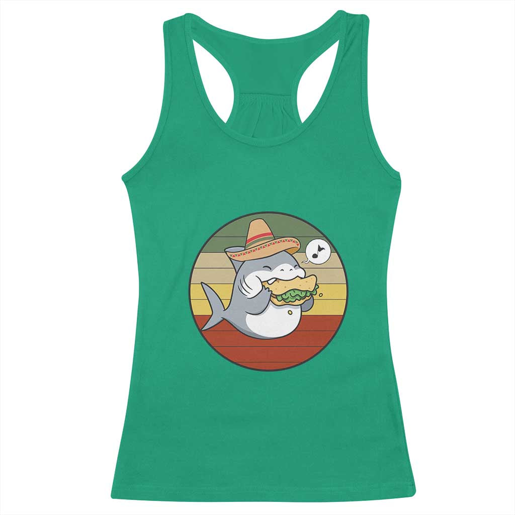 Mexican Food Lover Gift Racerback Tank Top Funny Shark Eating Tacos - Wonder Print Shop