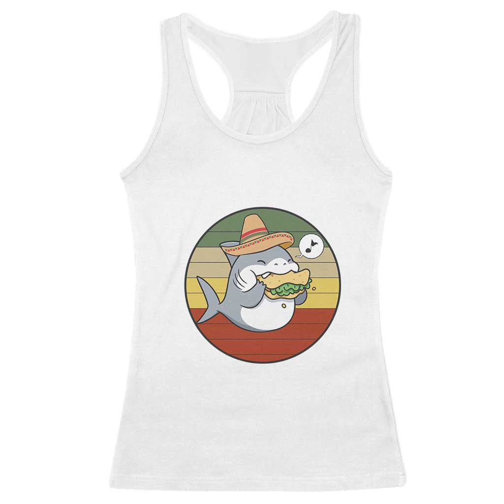 Mexican Food Lover Gift Racerback Tank Top Funny Shark Eating Tacos - Wonder Print Shop