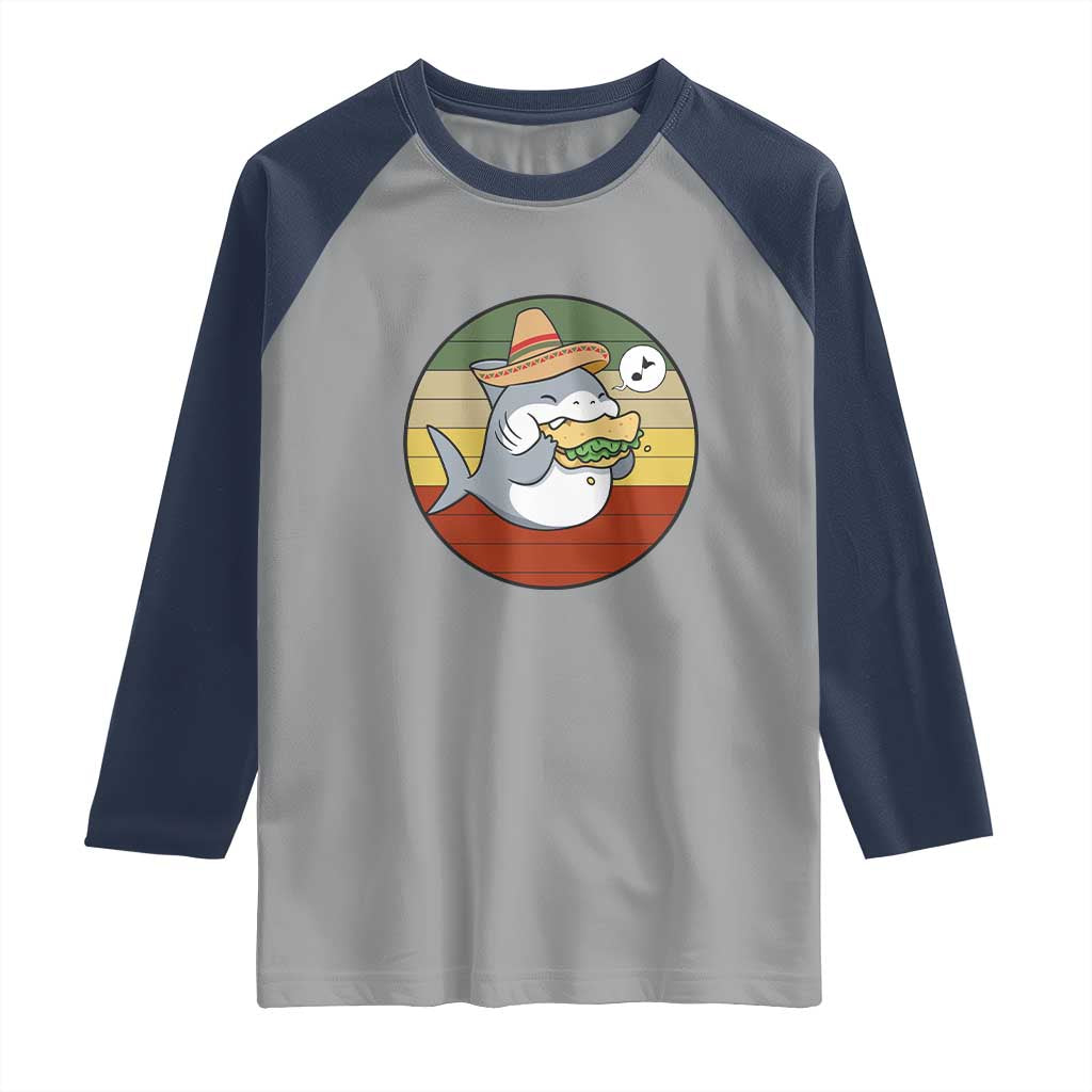 Mexican Food Lover Gift Raglan Shirt Funny Shark Eating Tacos - Wonder Print Shop