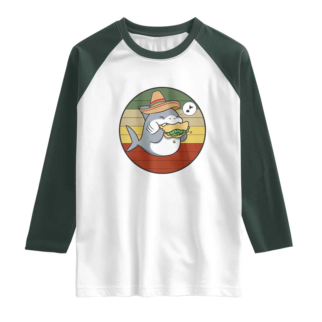 Mexican Food Lover Gift Raglan Shirt Funny Shark Eating Tacos - Wonder Print Shop
