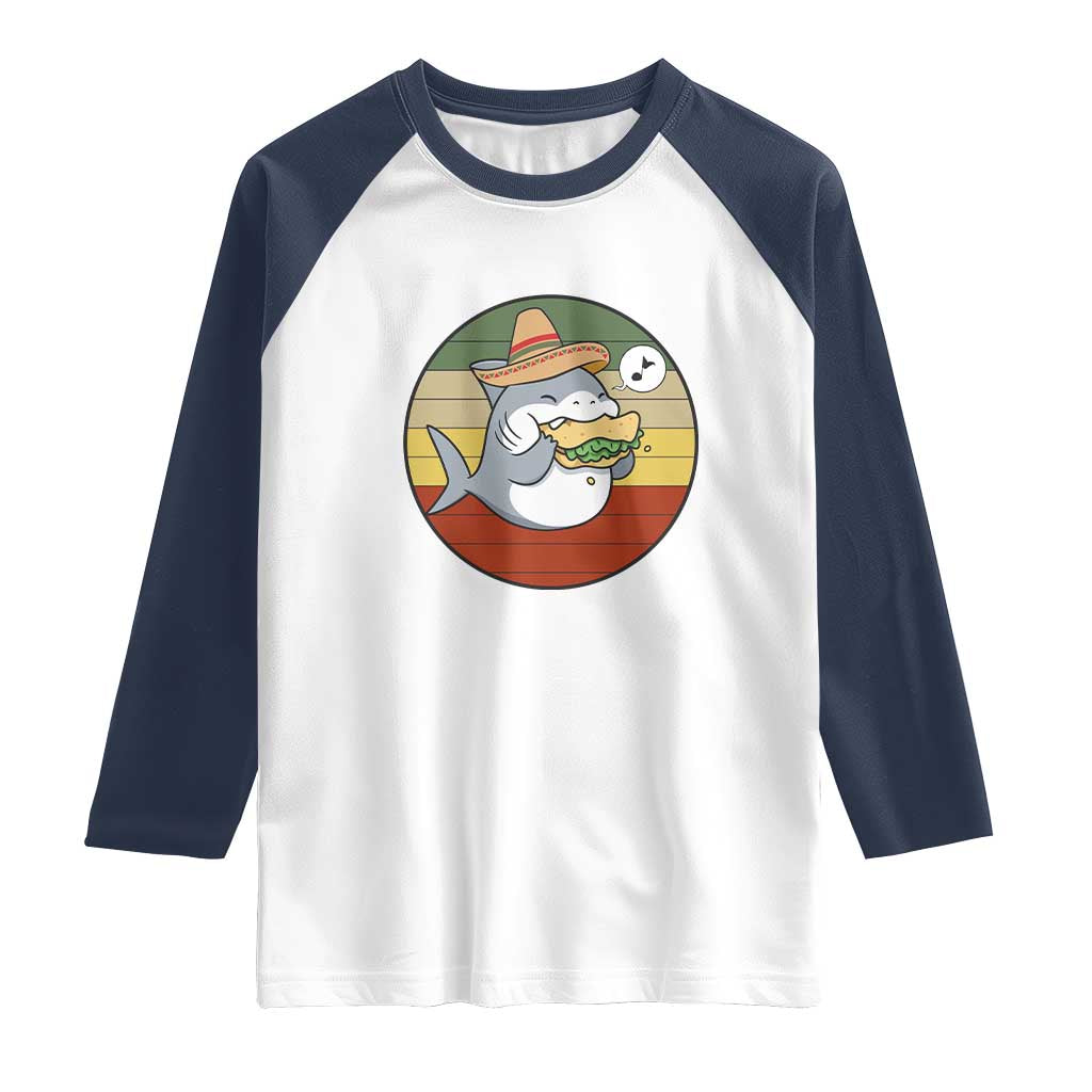 Mexican Food Lover Gift Raglan Shirt Funny Shark Eating Tacos - Wonder Print Shop