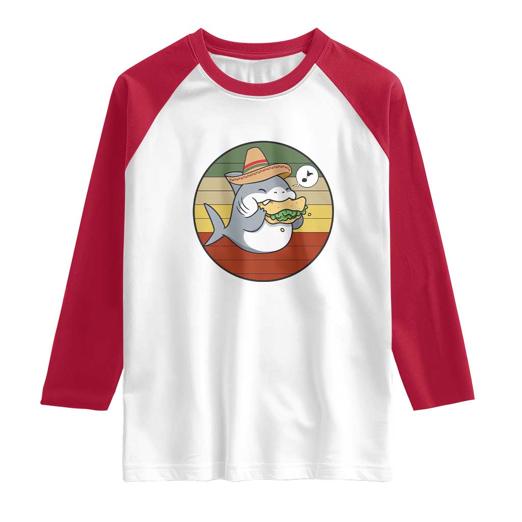 Mexican Food Lover Gift Raglan Shirt Funny Shark Eating Tacos - Wonder Print Shop