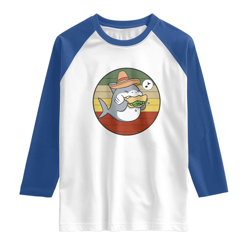 Mexican Food Lover Gift Raglan Shirt Funny Shark Eating Tacos - Wonder Print Shop