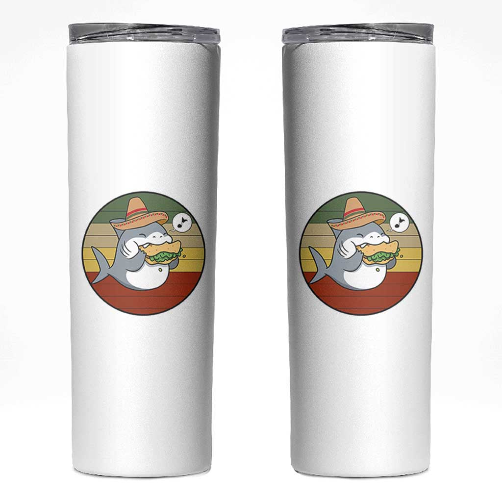 Mexican Food Lover Gift Skinny Tumbler Funny Shark Eating Tacos