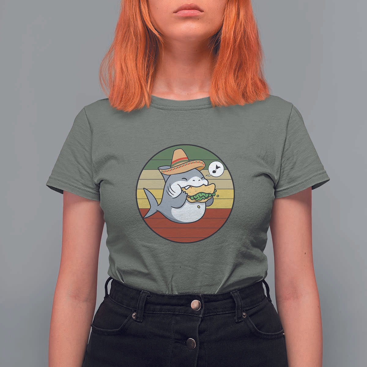 Mexican Food Lover Gift T Shirt For Women Funny Shark Eating Tacos - Wonder Print Shop