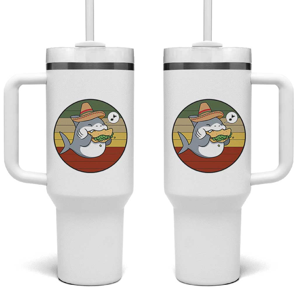 Mexican Food Lover Gift Tumbler With Handle Funny Shark Eating Tacos
