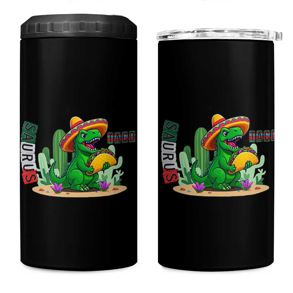 Mexican Food Lover Gift 4 in 1 Can Cooler Tumbler Funny Dinosaur Taco Saurus