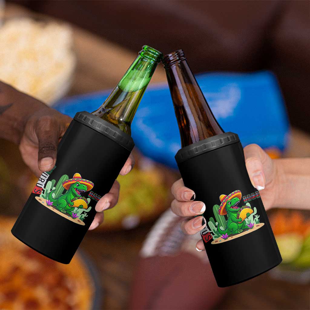Mexican Food Lover Gift 4 in 1 Can Cooler Tumbler Funny Dinosaur Taco Saurus