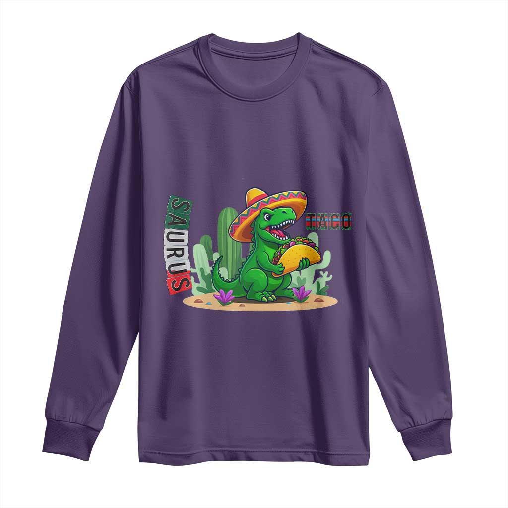 Mexican Food Lover Gift Long Sleeve Shirt Funny Dinosaur Taco Saurus - Wonder Print Shop