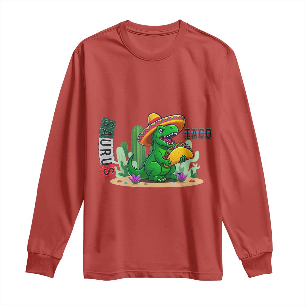 Mexican Food Lover Gift Long Sleeve Shirt Funny Dinosaur Taco Saurus - Wonder Print Shop