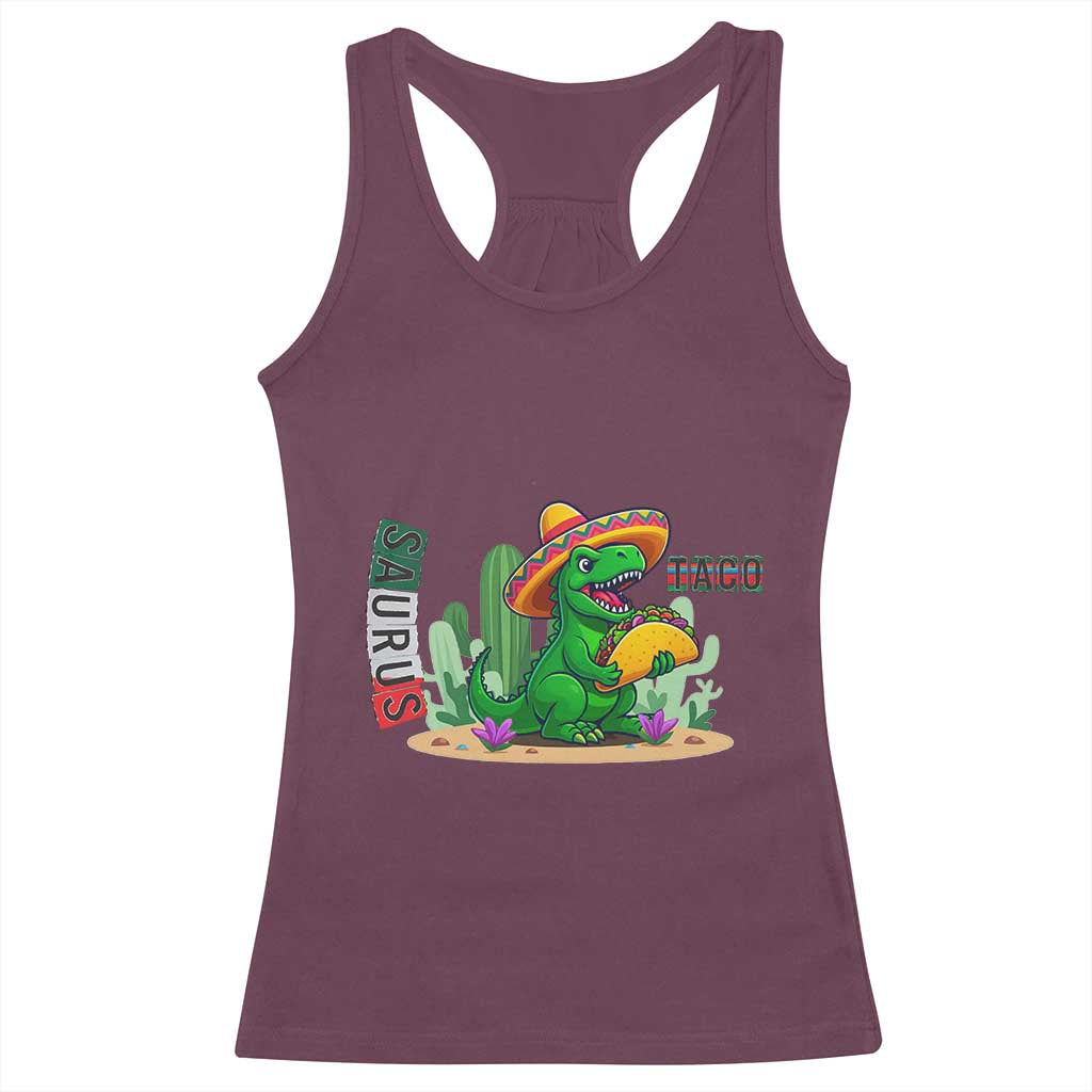 Mexican Food Lover Gift Racerback Tank Top Funny Dinosaur Taco Saurus - Wonder Print Shop
