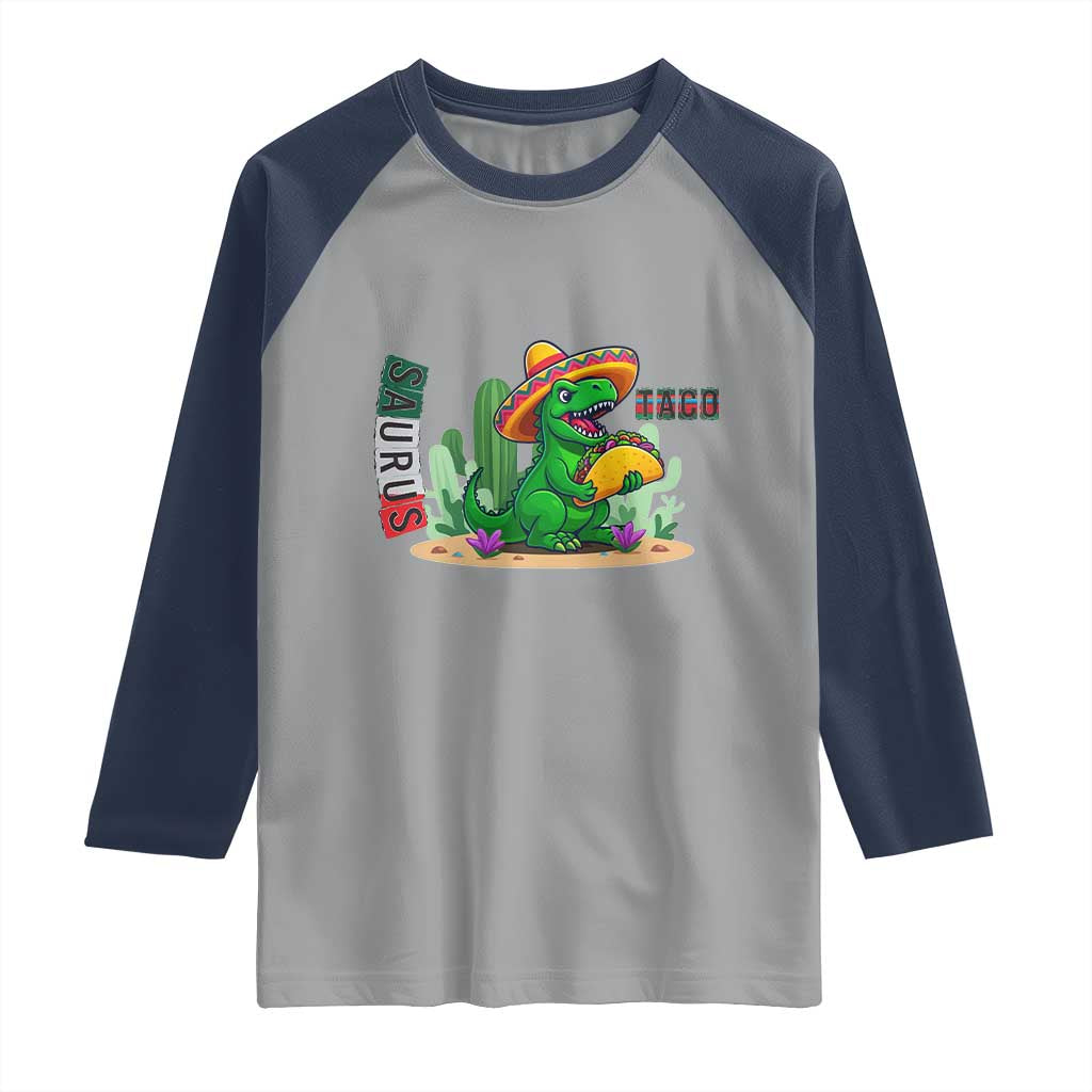 Mexican Food Lover Gift Raglan Shirt Funny Dinosaur Taco Saurus - Wonder Print Shop