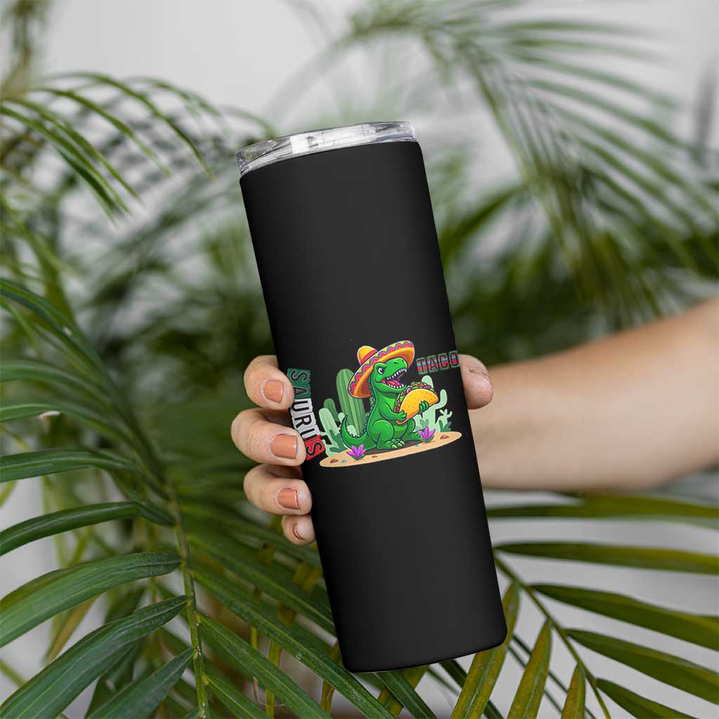 Mexican Food Lover Gift Skinny Tumbler Funny Dinosaur Taco Saurus