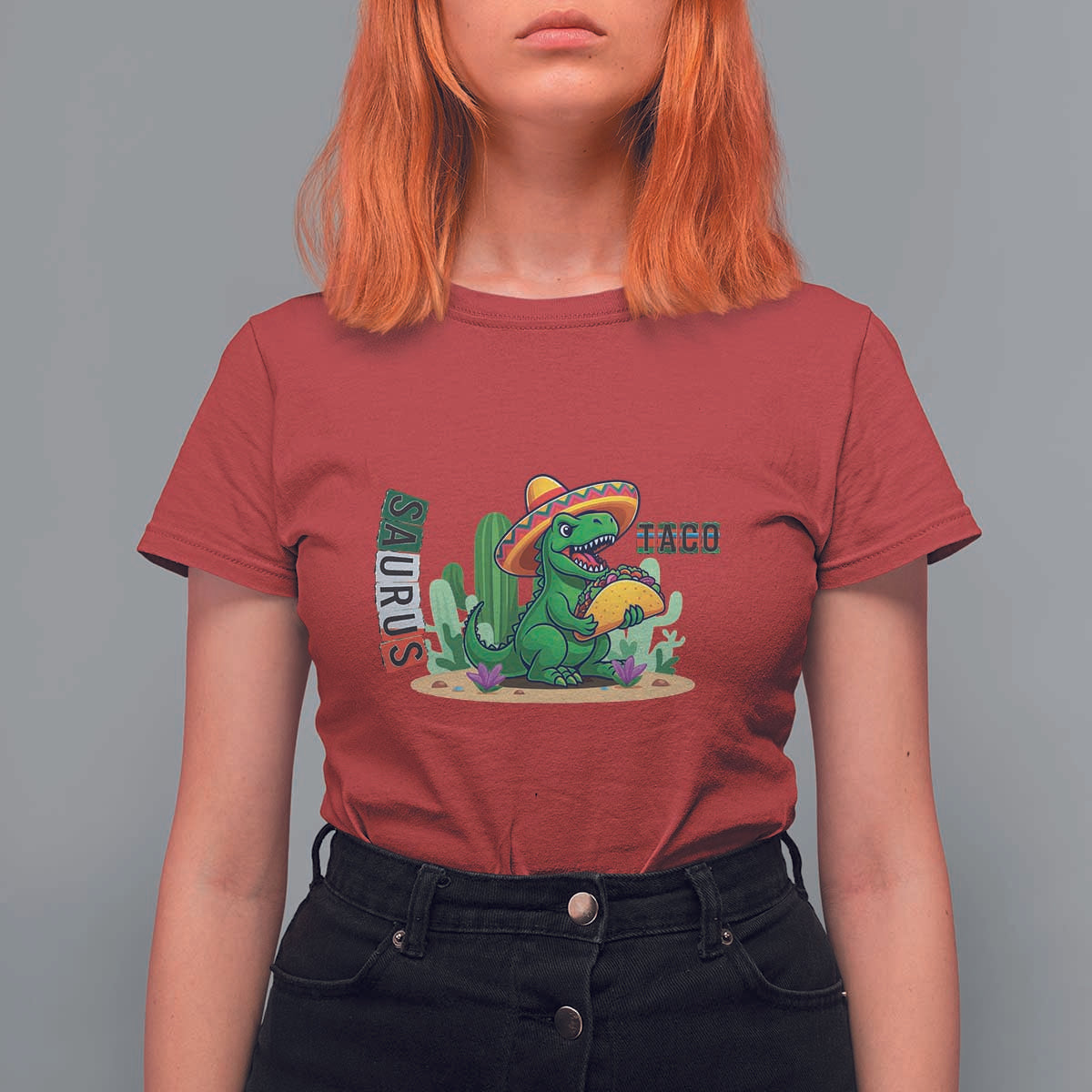 Mexican Food Lover Gift T Shirt For Women Funny Dinosaur Taco Saurus - Wonder Print Shop