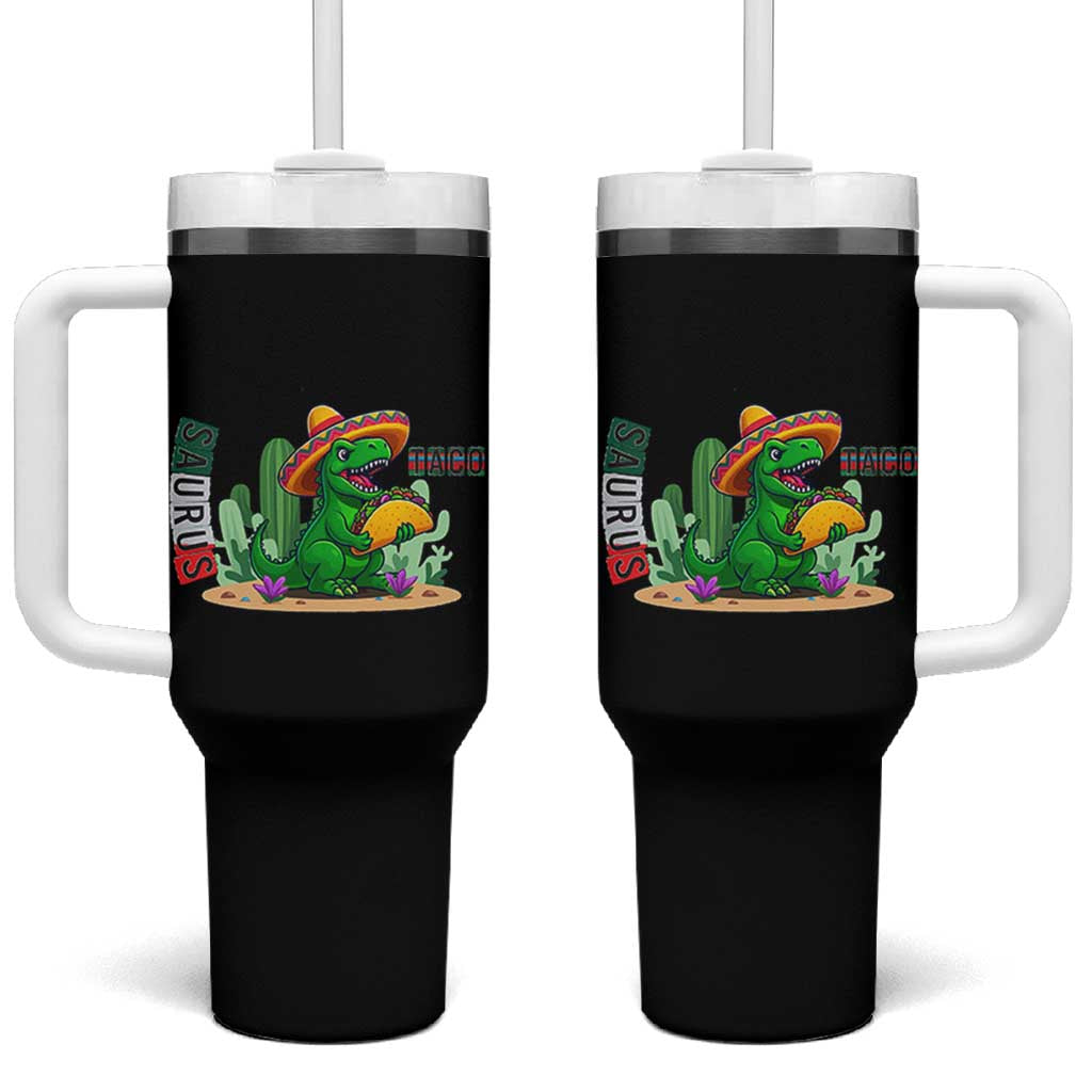 Mexican Food Lover Gift Tumbler With Handle Funny Dinosaur Taco Saurus