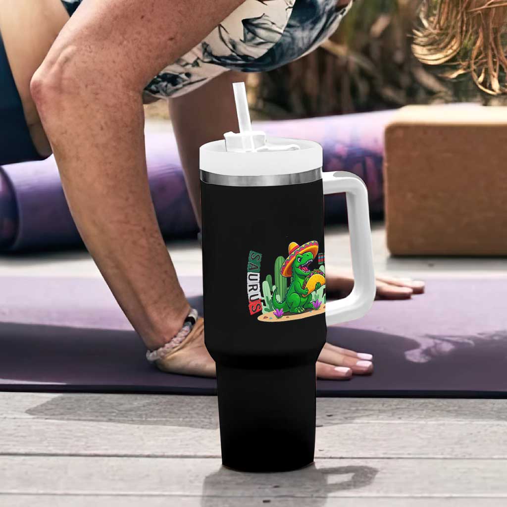Mexican Food Lover Gift Tumbler With Handle Funny Dinosaur Taco Saurus
