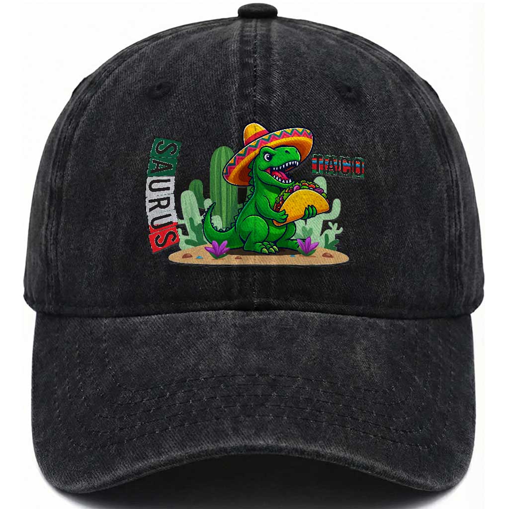 Mexican Food Lover Gift Washed Cotton Baseball Cap Funny Dinosaur Taco Saurus