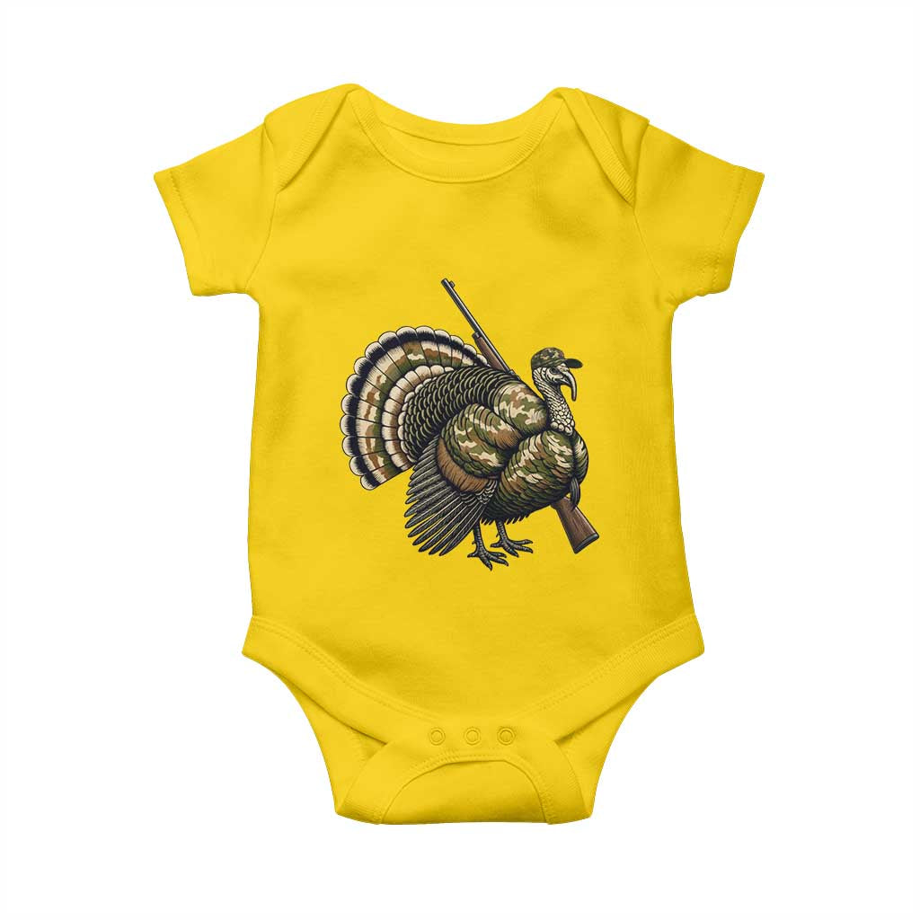 Funny Camo Turkey Hunter Rifle Gift Baby Onesie - Wonder Print Shop