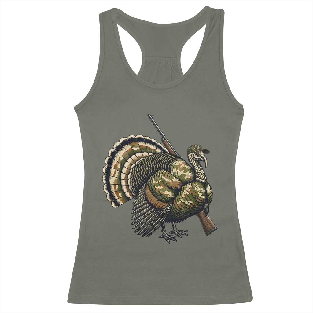 Funny Camo Turkey Hunter Rifle Gift Racerback Tank Top - Wonder Print Shop