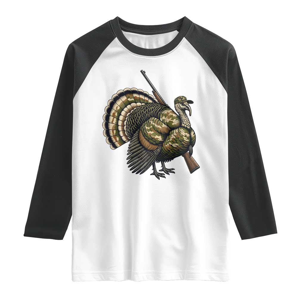 Funny Camo Turkey Hunter Rifle Gift Raglan Shirt - Wonder Print Shop