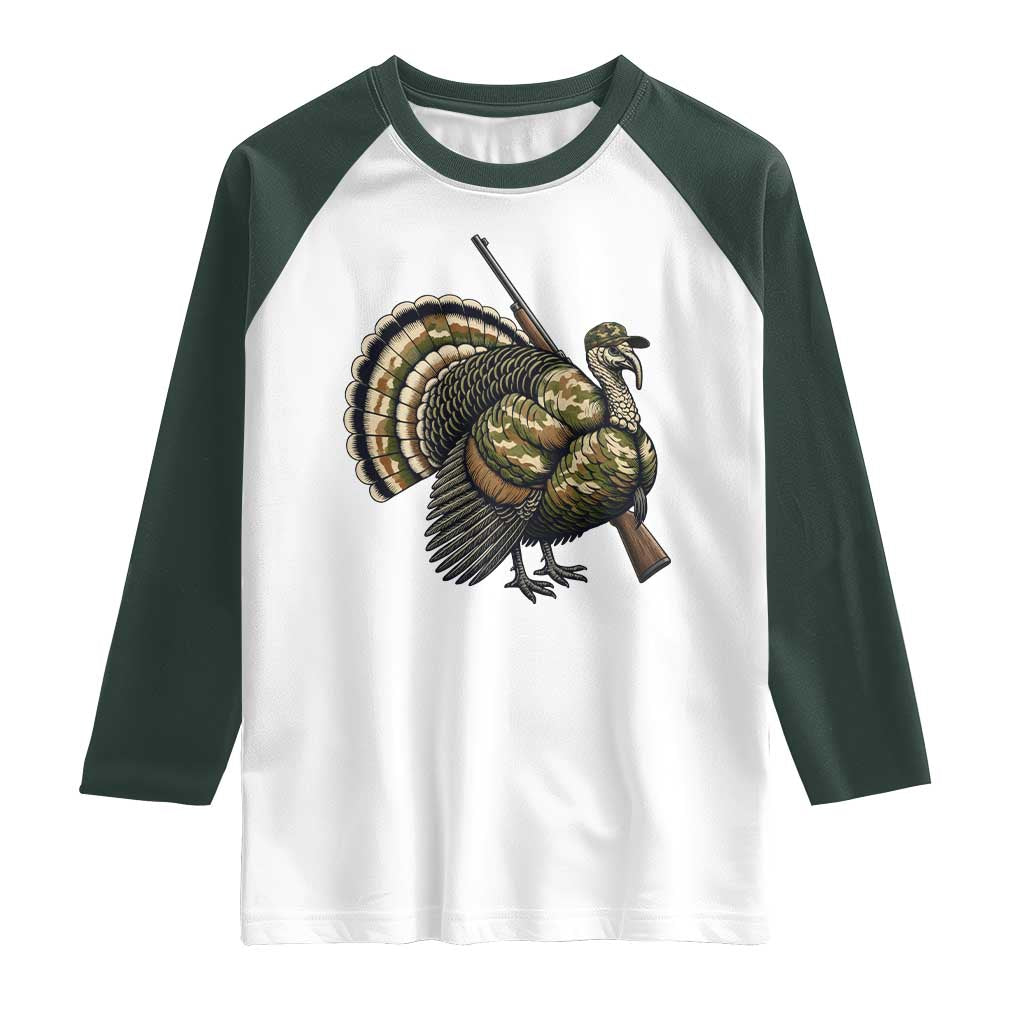 Funny Camo Turkey Hunter Rifle Gift Raglan Shirt - Wonder Print Shop