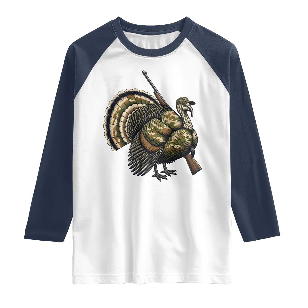 Funny Camo Turkey Hunter Rifle Gift Raglan Shirt - Wonder Print Shop