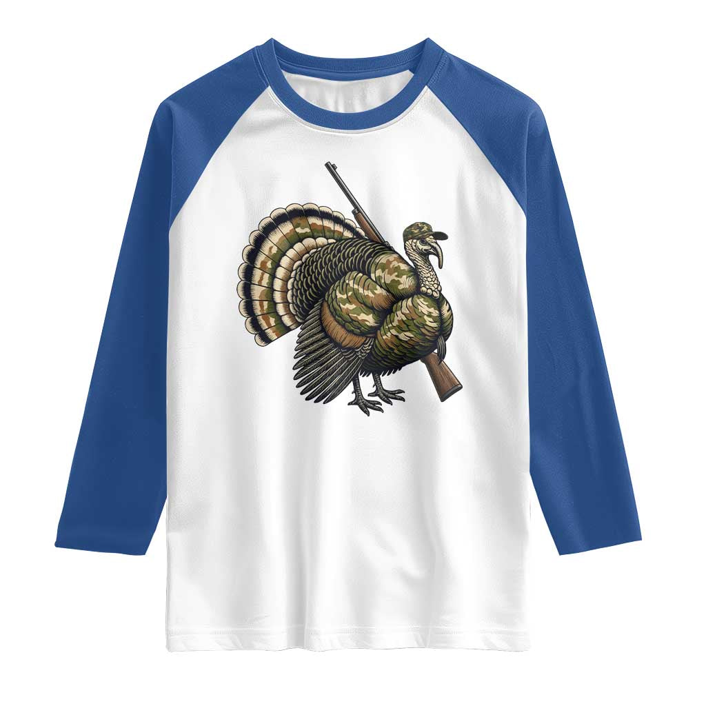 Funny Camo Turkey Hunter Rifle Gift Raglan Shirt - Wonder Print Shop