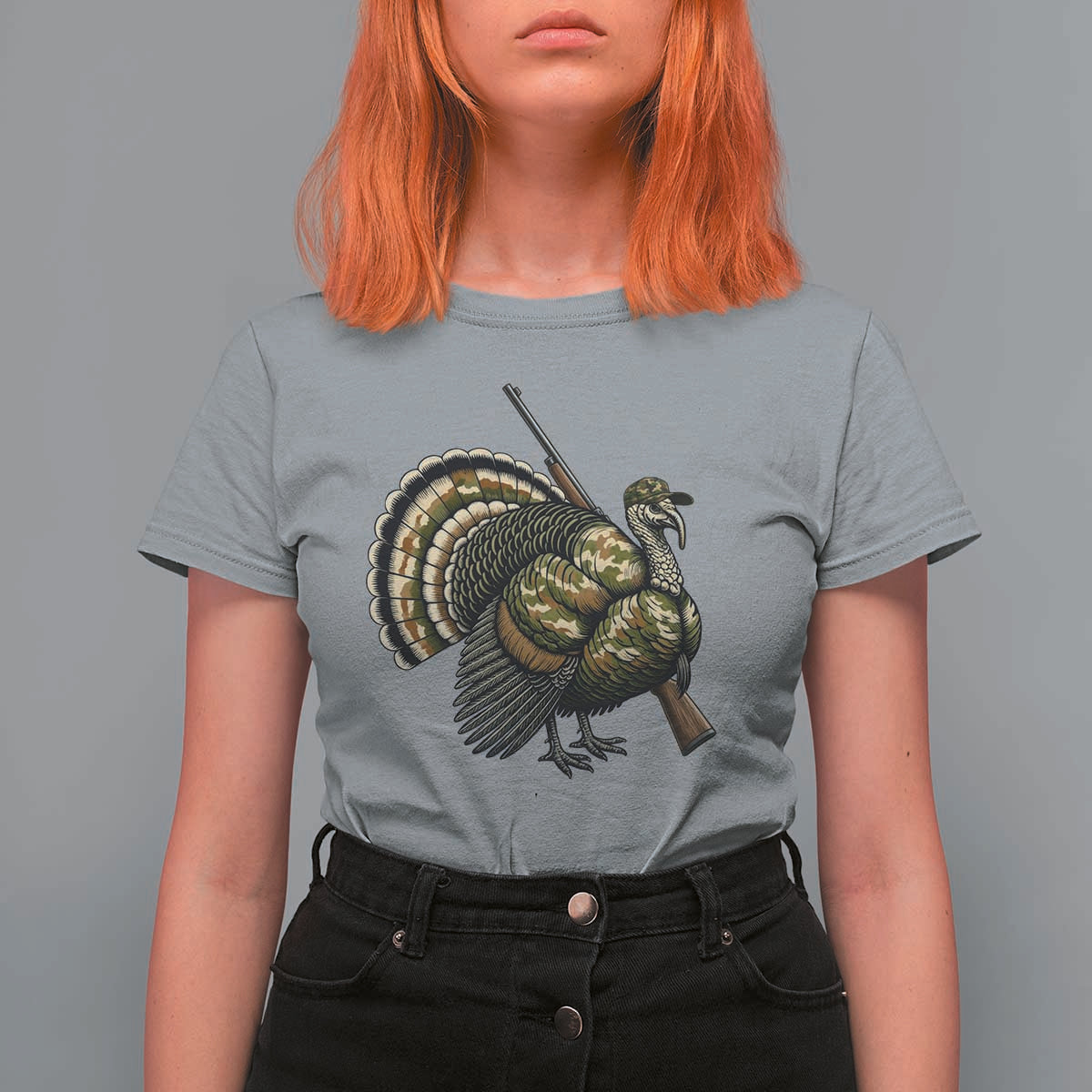 Funny Camo Turkey Hunter Rifle Gift T Shirt For Women - Wonder Print Shop