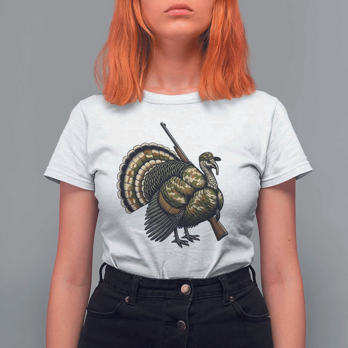 Funny Camo Turkey Hunter Rifle Gift T Shirt For Women - Wonder Print Shop