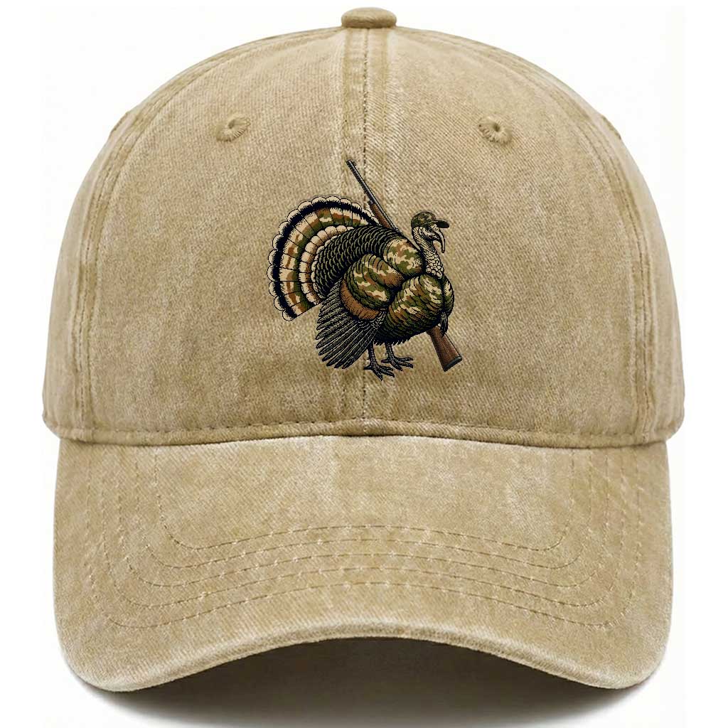 Funny Camo Turkey Hunter Rifle Gift Washed Cotton Baseball Cap