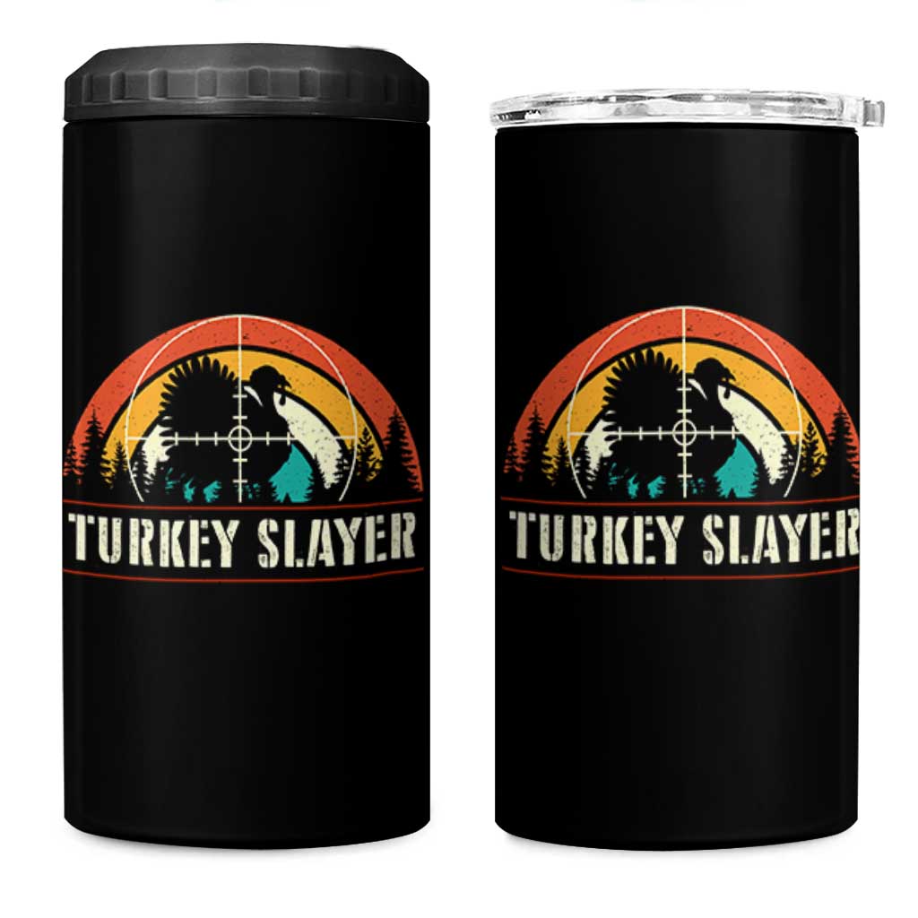 Turkey Slayer 4 in 1 Can Cooler Tumbler Vintage Sunset Hunting Season Gift - Wonder Print Shop