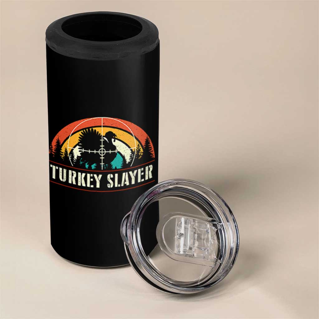 Turkey Slayer 4 in 1 Can Cooler Tumbler Vintage Sunset Hunting Season Gift - Wonder Print Shop