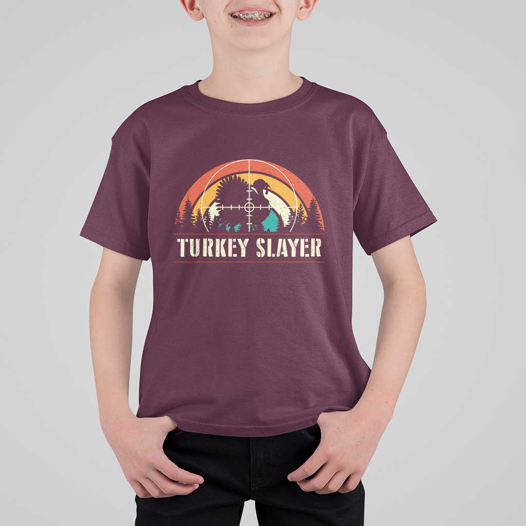 Turkey Slayer T Shirt For Kid Vintage Sunset Hunting Season Gift - Wonder Print Shop