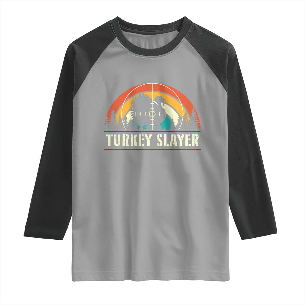 Turkey Slayer Raglan Shirt Vintage Sunset Hunting Season Gift - Wonder Print Shop