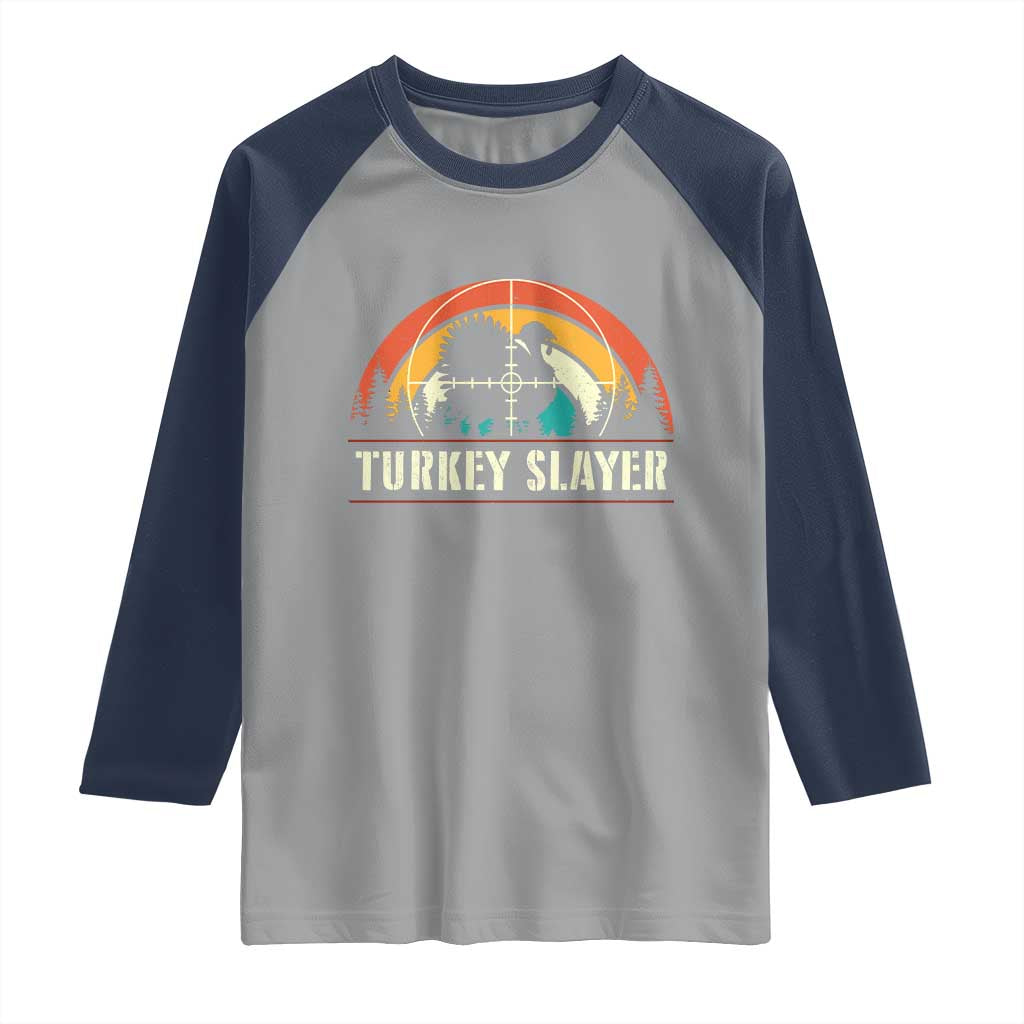 Turkey Slayer Raglan Shirt Vintage Sunset Hunting Season Gift - Wonder Print Shop