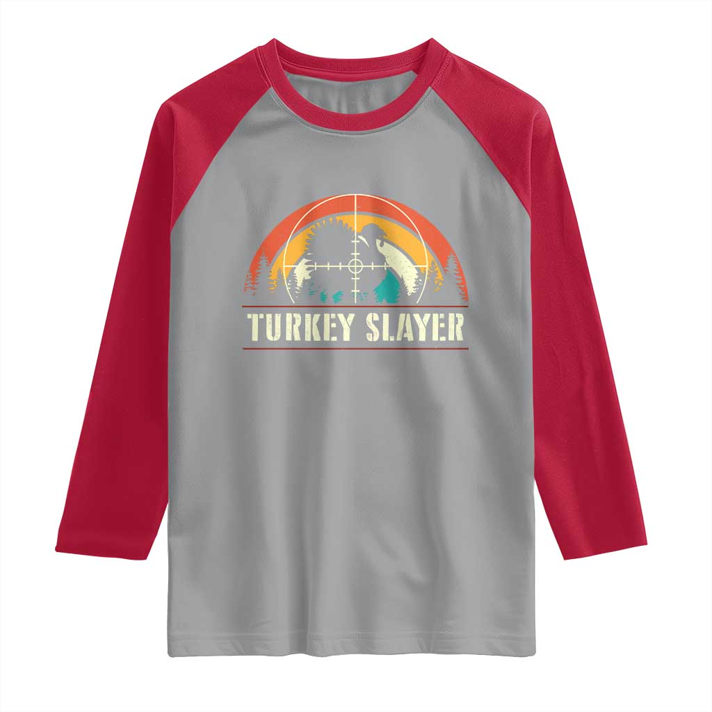 Turkey Slayer Raglan Shirt Vintage Sunset Hunting Season Gift - Wonder Print Shop
